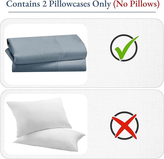 Heirloom Soft, Smooth & Thick Certified 800 Thread Count 100% Cotton Sateen, 2 Pillow Cases Standard Size Fits Standard & Queen Size Pillows (Blue)