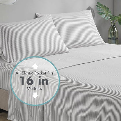 Madison Park Essentials Twin Comforter Set, Bed in A Bag Comforter & Sheet Set, Modern Casual Stripes Print, All Seasons, Soft Microfiber Bedding Makeover, Matching Shams, Twin Aqua/Grey 5 Piece