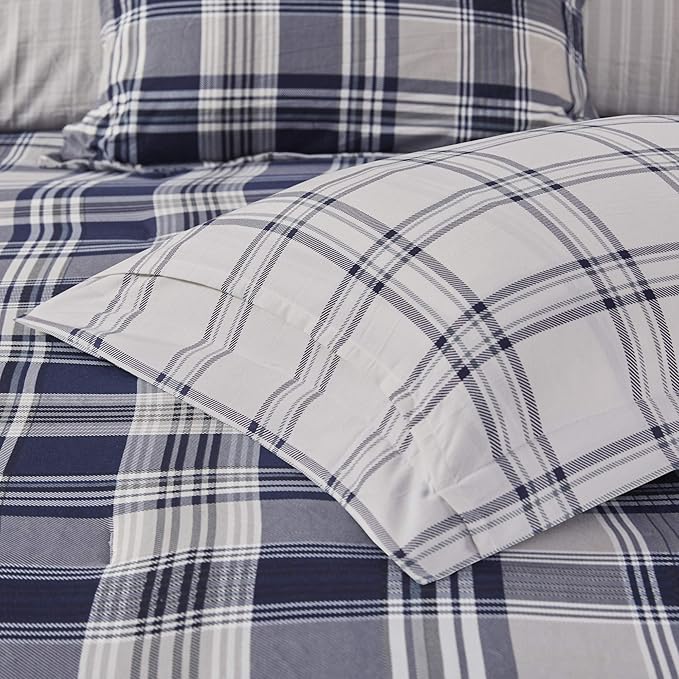 Madison Park Essentials Cozy Bed in A Bag - Reversible Comforter with Complete Sheet Set, Casual Plaid Cabin Design, All Season Cover, Decorative Pillow, Patrick Plaid Navy King(104"x92") 8 Piece