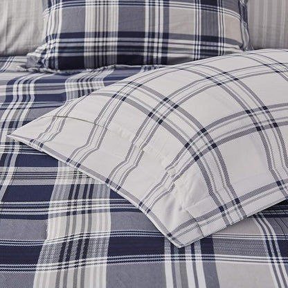 Madison Park Essentials Cozy Bed in A Bag - Reversible Comforter with Complete Sheet Set, Casual Plaid Cabin Design, All Season Cover, Decorative Pillow, Patrick Plaid Navy King(104"x92") 8 Piece