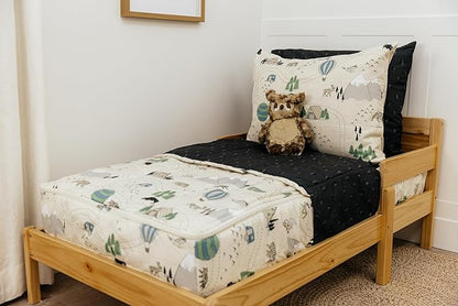 Beddy's Adventure & Wildlife Theme Durable Zipper Bedding for Kids, Bed in a Bag, Cream Comforter & Charcoal Sheets with Outdoor Explorer Design, Includes Pillowcase & Pillow Sham, Easy to Make & Wash