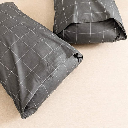 JELLYMONI 100% Natural Cotton 2pcs Plaid Duvet Cover Sets,Black with White Grid Geometric Pattern Printed Comforter Cover,with Zipper Closure & Corner Ties(Twin Size)