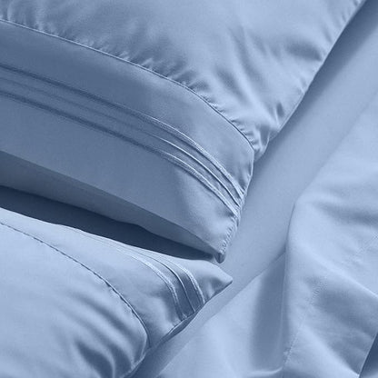 Mellanni California King Sheet Set - 6-Piece Iconic Collection Bedding, (Including 4 Pillowcases), 21-Inch Extra Deep Pocket, Easy Care, Ultra Soft, Cooling Sheets, Brushed Microfiber - Sky Blue