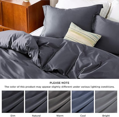 Bedsure Cooling Duvet Cover Queen Size - Moisture Wicking and Silky Eucalyptus Lyocell Cotton Hybrid Comforter Cover Set for Hot Sleeper - Buttery Soft and Breathable, Cooling Bedding Set, Dark Grey