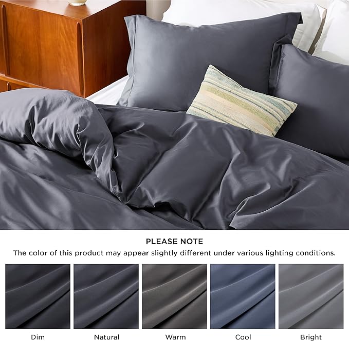 Bedsure Cooling Duvet Cover King Size - Moisture Wicking and Silky Eucalyptus Lyocell Cotton Hybrid Comforter Cover Set for Hot Sleeper - Buttery Soft and Breathable, Cooling Bedding Set, Dark Grey