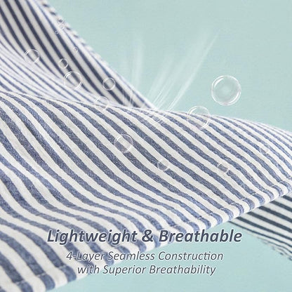EMME Cotton Muslin Queen Blanket Bed Layering Bedspread Coverlet Breathable Gauze Soft Lightweight Adults (Striped Navy, 90"x90")