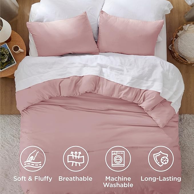 Bedsure California King Comforter Set, Pink Soft Prewashed Bedding for All Seasons, 3 Pieces GentleSoft™ Bed Set, 1 Lightweight Comforter (104"x96") and 2 Pillowcases (20"x36")