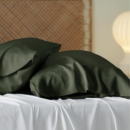 Bedsure Pillow Cases Queen, Cooling Pillow Cases, Rayon Derived from Bamboo Olive Green Pillowcases Queen Size Set of 2, PureWoven Silky Soft Bedding Pillow Covers with Envelope Closure, 20x30 Inches