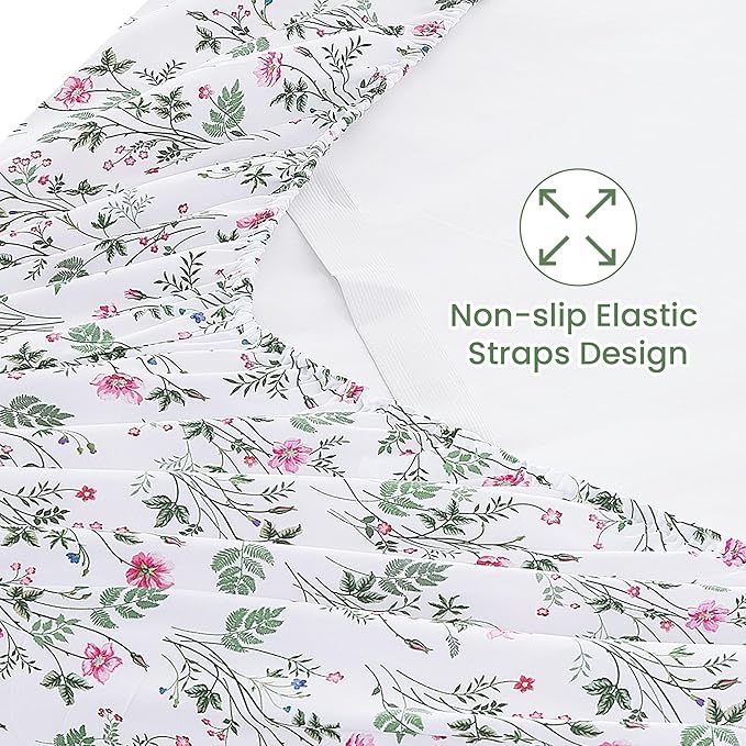 Softan Vintage King Bed Sheets, Cozy Microfiber Flower Printed Sheets with 15" Deep Pocket Fitted Sheet & Non-Slip Straps, Patterned Botanical Wildflower Sheets & Pillowcase Set