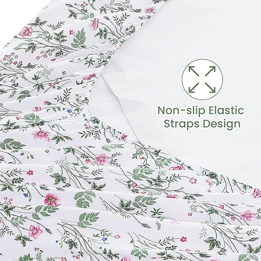 Softan Vintage King Bed Sheets, Cozy Microfiber Flower Printed Sheets with 15" Deep Pocket Fitted Sheet & Non-Slip Straps, Patterned Botanical Wildflower Sheets & Pillowcase Set