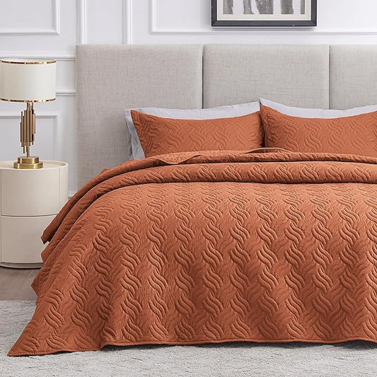 Love's cabin Quilts for Queen Bed Umber Bedspreads Bedding Set - Summer Lightweight Bedspread Comforter - Wave Pattern Bedding Coverlet for All Season - 3 Pieces (1 Quilt, 2 Pillow Shams)