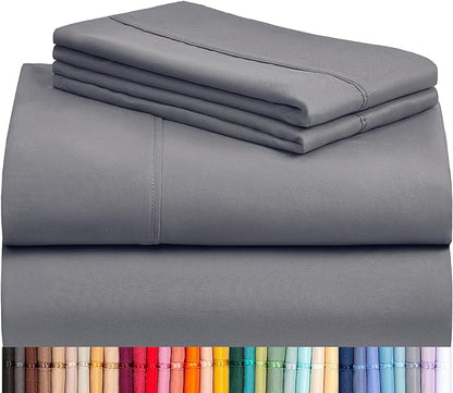 LuxClub 4 PC California King Size Sheet Set Deep Pockets 18" Wrinkle Free Cooling Sheets Machine Washable Hotel Bedding Silky Soft - Light Grey California King