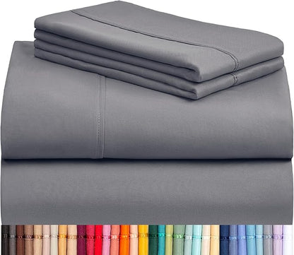 LuxClub Twin Sheets - Soft Kids Bed Sheet for Boys and Girls, 4 PC Deep Pockets 18" Eco Friendly Wrinkle Free Machine Washable Hotel Bedding Silky Soft- Light Grey
