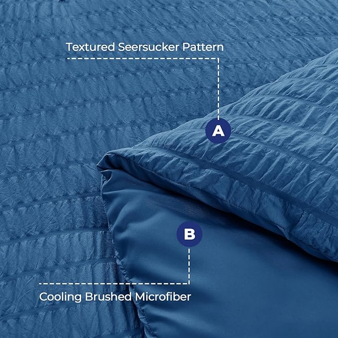 HYMOKEGE Teal Duvet Cover King Size, Ultra Soft 3-Piece Seersucker Duvet Cover Set with Zipper Closure, Soft Brushed Microfiber Bedding Set with 8 Corner Ties (104"x90", 2 Pillowshams)