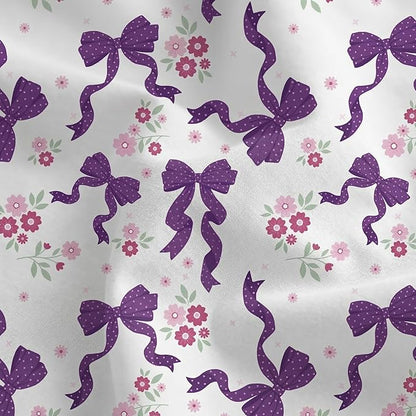 Purple Bow Comforter Set Twin Size for Girls, 2Pcs Ribbon Bowknot Bedding for Kids Kawaii Bedroom Decor, Dreamy Priness Girly Puple Polka Dots Bows Comforter Set with 1 Pillowcase, 68"x86"