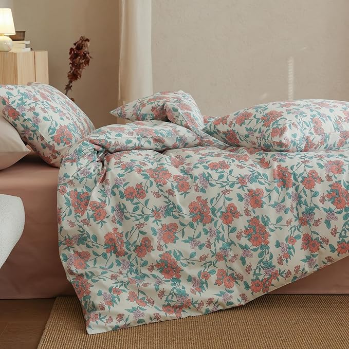 Floral Full Comforter Down Alternative Girls Bedding Set Lightweight Breathable Cotton Fluffy Bedding Comforter Sets Boho Patterned Aesthetic Farmhouse Bed Comforter with 2 Pillowcases