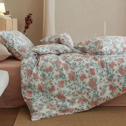 Floral XL Twin Comforter Set Down Alternative Girls Bedding Set Lightweight Breathable Cotton Fluffy Bedding Comforter Sets Boho Patterned Aesthetic Farmhouse Bed Comforter with 2 Pillowcases