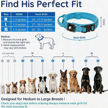 Tactical Dog Collar, Adjustable Military Training Nylon Dog Collar with Control Handle and Heavy Metal Buckle for Medium and Large Dogs, with Smart ID tag and Airtags Case (Blue,M)