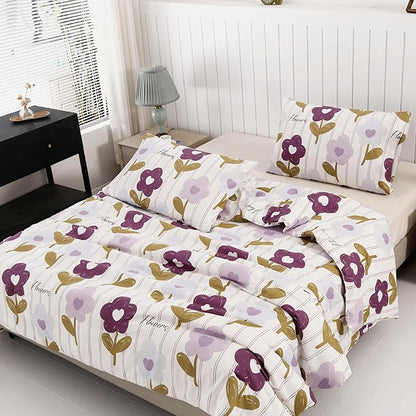 SDIII Purple Floral Comforter Set Full 3 Pieces, Soft Microfiber Lightweight Vintage Floral Comforter Full, Vintage Bedding Set for All Season