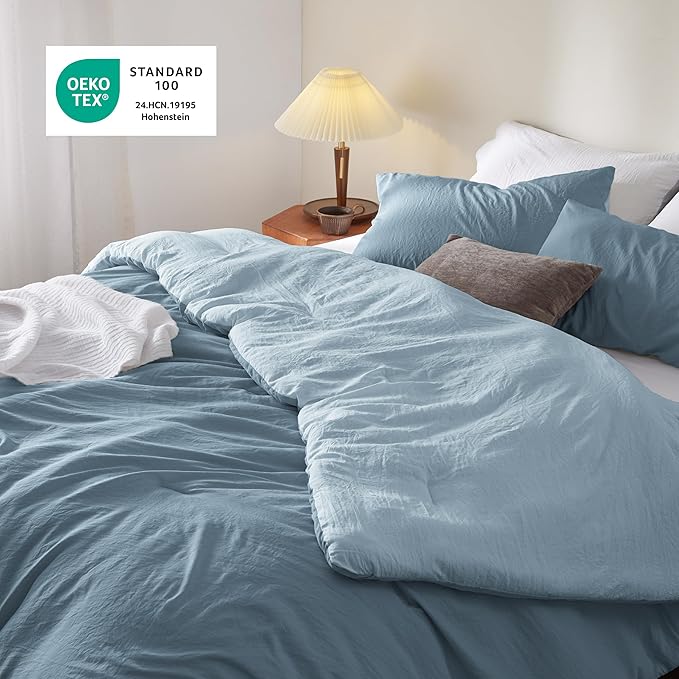 Bedsure Queen Comforter Set, Mineral Blue Soft Prewashed Bedding for All Seasons, 3 Pieces GentleSoft™ Bed Set, 1 Lightweight Comforter (90"x90") and 2 Pillowcases (20"x26")