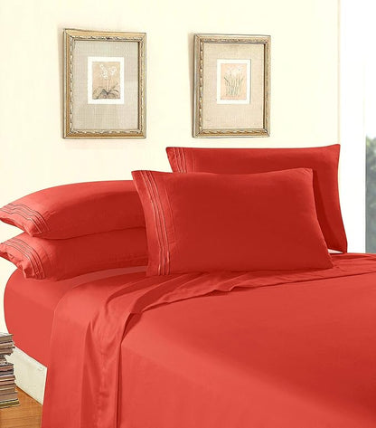 Elegant Comfort Luxury Soft 1500 Premier Egyptian 4-Piece Premium Hotel Quality Wrinkle Resistant Coziest Bedding Set, All Around Elastic Fitted Sheet, Deep Pocket up to 16inch, Queen, Rust
