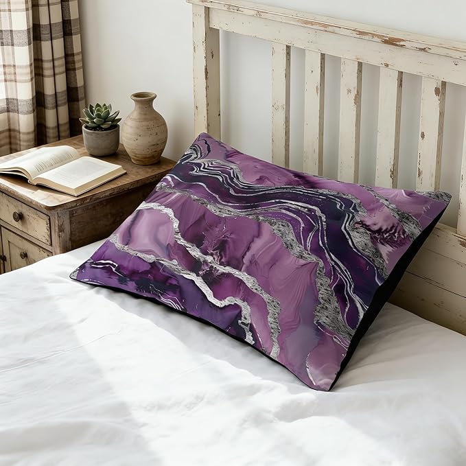 Purple Marble Comforter Set Queen Size, Abstract Black Purple Bedding Set with Silver Lines - 3Pcs Soft Lightweight Quilted Comforter for All Seasons,90"x90" | Aesthetic Pattern, Abstract Design, Soft Lightweight, All Seasons, Girls Women Adult