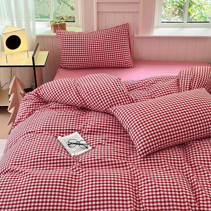 LifeTB Red Gingham Comforter Set Full Modern Style Red Plaid Comforter Set 3 Pieces Soft Fluffy Grid Checkered Pattern Comforter with 2 Pillowcases Vintage Luxury Soft Gingham Bedding Comforter Full