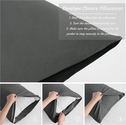 NTBAY King Pillow Cases Set of 2, 2 Pack Brushed Microfiber 20x40 Pillow Cases, Soft, Wrinkle, Fade, Stain Resistant Dark Grey Pillow Cases with Envelope Closure, 20x40 Inches, Dark Grey