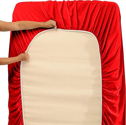 Hearth & Harbor Extra Deep Pocket Sheets - Fits Mattress 18-24 Inches Deep - Extra Deep Pocket California King Size - 6 Piece Cal King Sheets - Cal King, Cherry Red