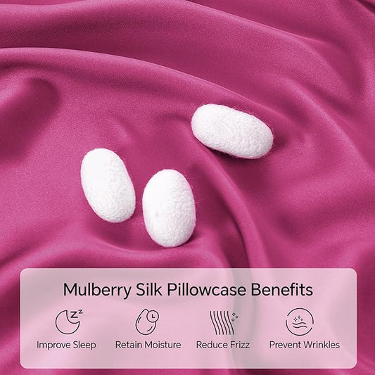 INFIIXSO Mulberry Silk Pillowcase for Hair and Skin, Silk Pillow Cases Queen Size Set of 2 with Hidden Zipper 20"x30", Ultra Smooth and Soft Cooling Pillow Cases for Hot Sleepers(Hot Pink, 2 Pack)