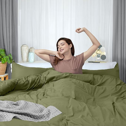 Utopia Bedding Duvet Cover Queen Size - 3 Piece with Zipper Closure - 1 Comforter Cover 90X90 Inches & 2 Pillow Shams 20X26 Inches (Olive) Comforter Not Included