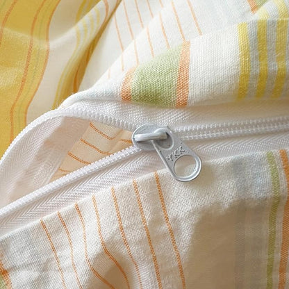 VM VOUGEMARKET Yellow Striped Duvet Cover Set Queen 100% Washed Cotton Bedding Set 3 Piece Colorful Pinstripes Comforter/Quilt Cover with Zipper Closure Corner Ties,Modern Cozy for Girls