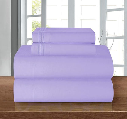 Elegant Comfort Luxury 1500 Premium Hotel Quality Microfiber 5-Piece Sheet Set - Wrinkle Resistant, All Around Elastic Fitted Sheet, Deep Pocket up to 16", Split King, Lavender