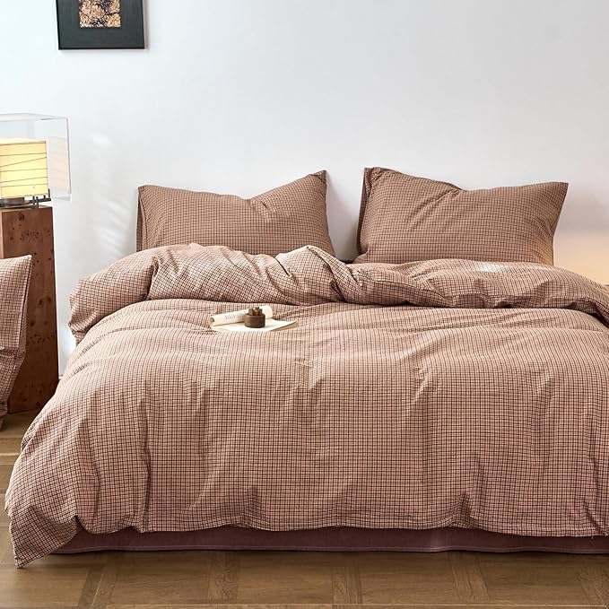 Gingham Duvet Twin XL Cover Blush Pink Washed Cotton Comforter Cover Twin XL Plaid Checkered Pattern Boho Duvet Cover Set with Hidden Zipper Cozy Vintage Bedding Set for Girls Duvet Protector