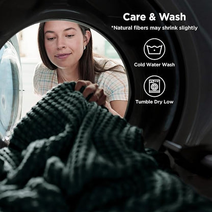 Bedsure Cooling Cotton Waffle Twin XL Blanket - Lightweight Breathable Blanket of Rayon Derived from Bamboo for Hot Sleepers, Luxury Throws for Bed, Couch and Sofa, Dark Green, 66x90 Inches