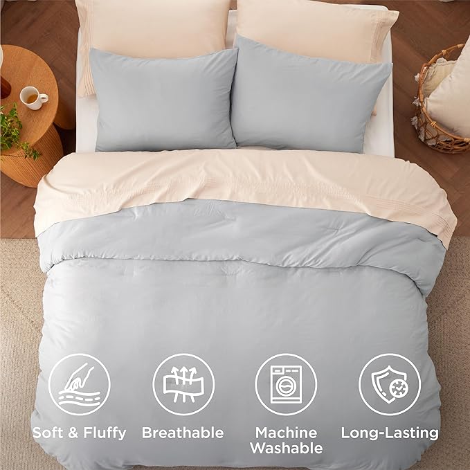 Bedsure Twin/Twin XL Comforter Set, Light Grey Soft Prewashed Bedding for All Seasons, 2 Pieces GentleSoft™ Bed Set, 1 Lightweight Comforter (68"x88") and 1 Pillowcase (20"x26")