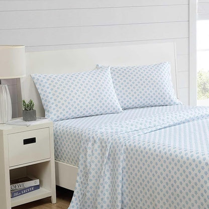 Nautica - Sheet Set, Breathable & Cooling Microfiber Bedding with Matching Pillowcase, Deep Pocket, Fully Elasticized (Coastal Coral Ocean Breeze Blue, Twin XL)