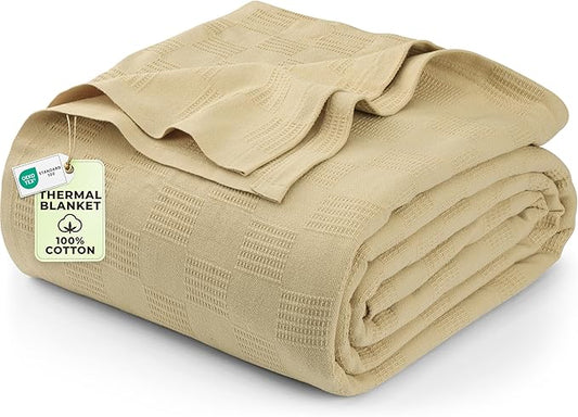Utopia Bedding Tan 100% Cotton Blanket [Twin Size - 90x72 Inch] Lightweight, Soft and Breathable Thermal Blanket for All Seasons