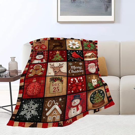 Christmas Blanket Super Soft Warm Fluffy Fleece Flannel Snowman Santa Claus Throw Blanket Cozy Fuzzy Plush Stuff Bedding Blankets Gifts for Women Kids Boys Girls Adults 50"X40"