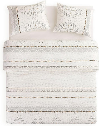 Wake In Cloud - Boho Comforter Set, Farmhouse Bohemian Western Aztec Neutral Aesthetic, Soft Lightweight Bedding, 3 Pieces, Beige, King Size