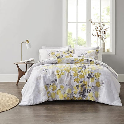 Madison Park Essentials Bed in A Bag - Trendy Casual Design Cozy Comforter with Complete Sheet Set with Side Pocket, All Season Cover, Matching Shams, Queen, Alexis, Leaf Yellow 9 Piece