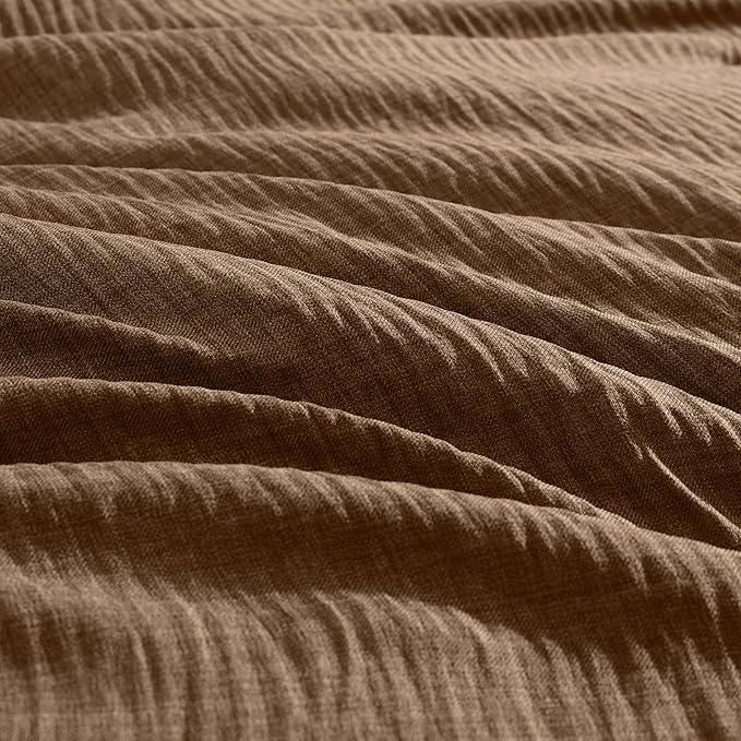 Geniospin King Size Comforter Set - 7 Pieces Brown Comforter King Size, Soft Solid Bedding Set for All Season, Textured Bed in a Bag with Sheets, Pillowcases & Shams