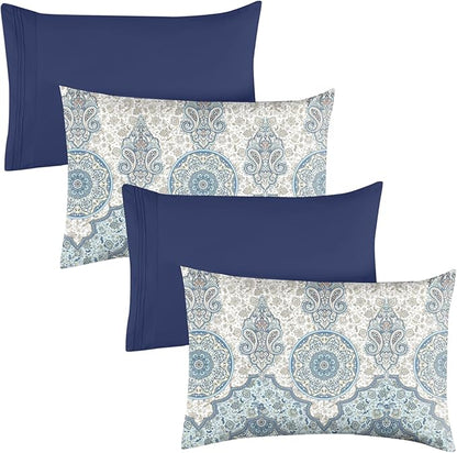 YIYEA King Size Pillow Cases Set of 4, Ultra Soft 1800TC Hotel Quality Double Brushed Microfiber Embroidered Pillowcases and Boho Pillow Covers, Envelope Closure, Fade Resistant (20"x36")