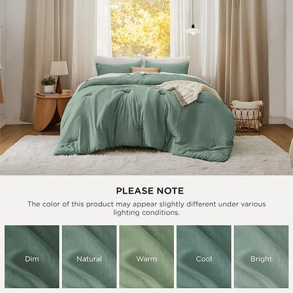 Bedsure Super King Plus Comforter Set, Sage Green Soft Prewashed Bedding for All Seasons, 3 Pieces GentleSoft™ Bed Set, 1 Lightweight Comforter (128"x120") and 2 Pillowcases (20"x36")