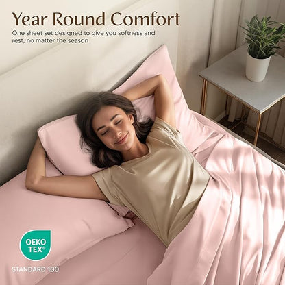 Utopia Bedding Queen Size Sheet Set – 4 Piece Bed Sheets, Soft and Breathable Microfiber, Includes 1 Fitted Sheet, 1 Flat Sheet and 2 Pillowcases – Oeko Tex (Tea Pink)