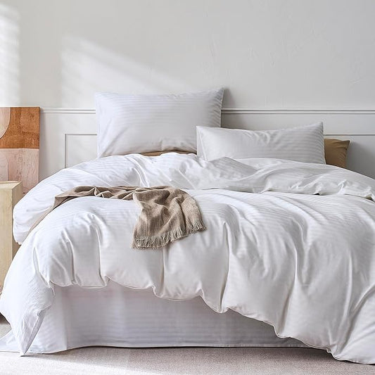 JELLYMONI Striped Duvet Cover Set - Twin Size Comforter Cover, Classic Sateen Stripes, 100% Cotton 2 Pcs Bedding with Zipper Closure & 8 Corner Ties for Kids or Guest Bedroom