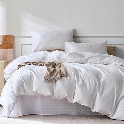 JELLYMONI Striped Duvet Cover Set - King Size Comforter Cover, Classic Sateen Stripes, 100% Cotton 3 Pcs Bedding with Zipper Closure & 8 Corner Ties for Master or Guest Bedroom