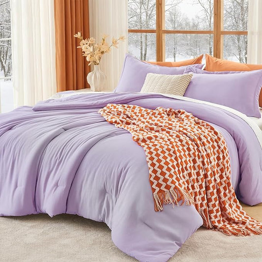 MUXHOMO King Size Comforter Set, All Season Ultra Soft Down Alternative Bedding - 3 Piece Lightweight Bed Set Includes 1 Comforter (104"x90") and 2 Pillow Shams (20"x36"), Crystal Purple