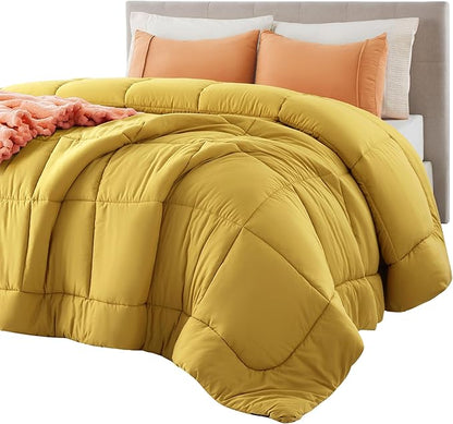 Bedsure Comforter Duvet Insert - Quilted Comforters Queen Size, All Season Duvet, GentleSoft Down Alternative Bedding, with 8 Tabs, Gifts for Women/Men, Mustard Yellow, Queen 88 x 88 Inches