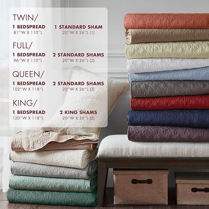 Madison Park Quebec Queen Size Quilt Bedding Set - Red , Damask – 3 Piece Bedding Quilt Coverlets – Ultra Soft Microfiber Bed Quilts Quilted Coverlet